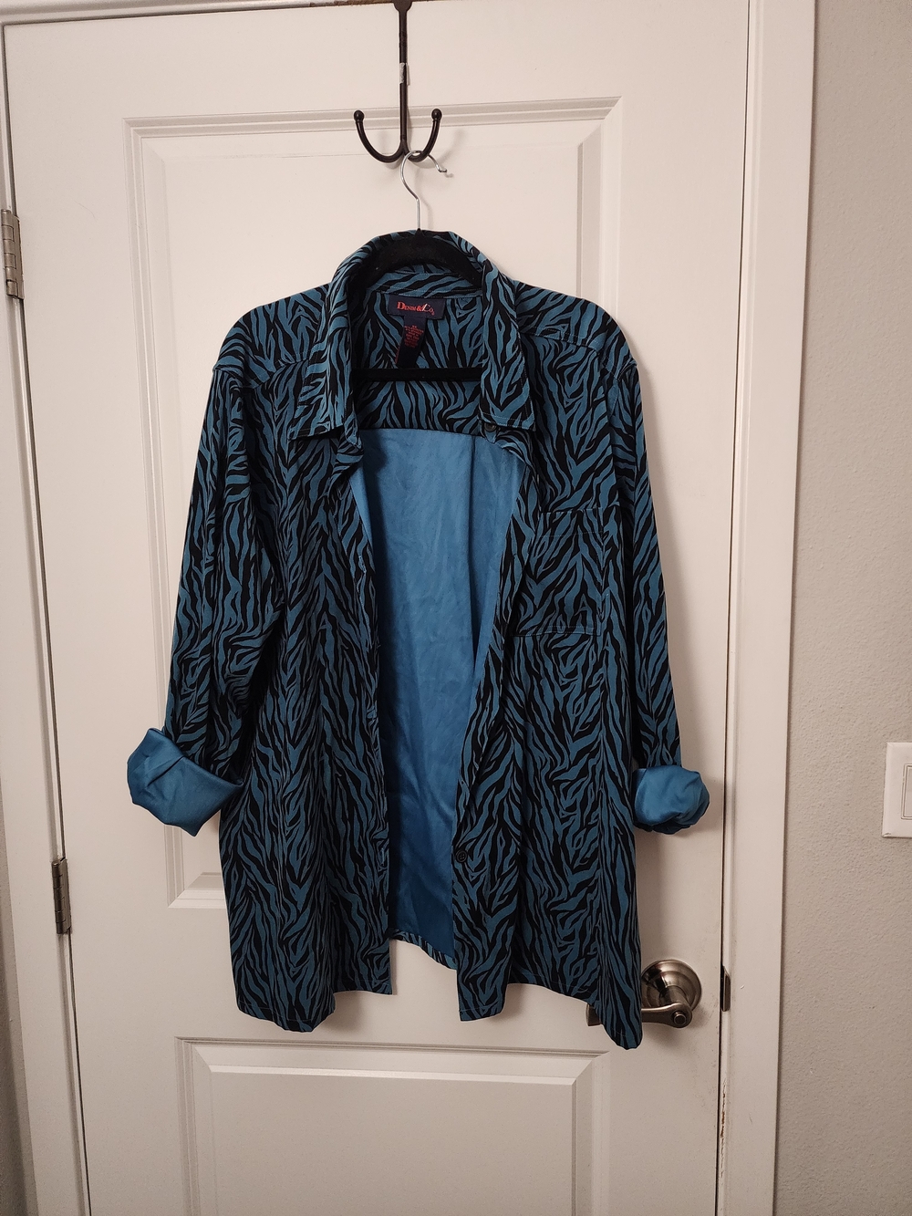 Denim & Co Blue and Black Zebra-Pattern Shacket